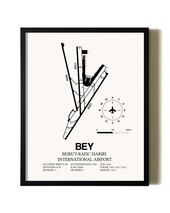 Framed Beirut-Rafic Hariri International Airport wall art poster in black frame