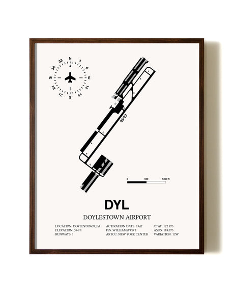 Doylestown Airport aviation print in walnut frame