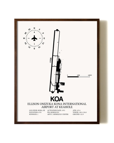Ellison Onizuka Kona International Airport At Keahole aviation print in walnut frame