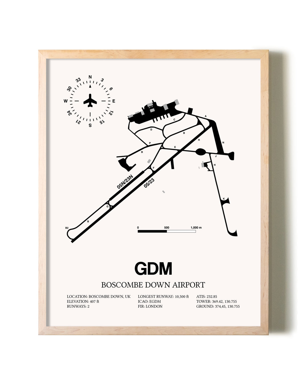 Boscombe Down Airport framed wall art in white frame