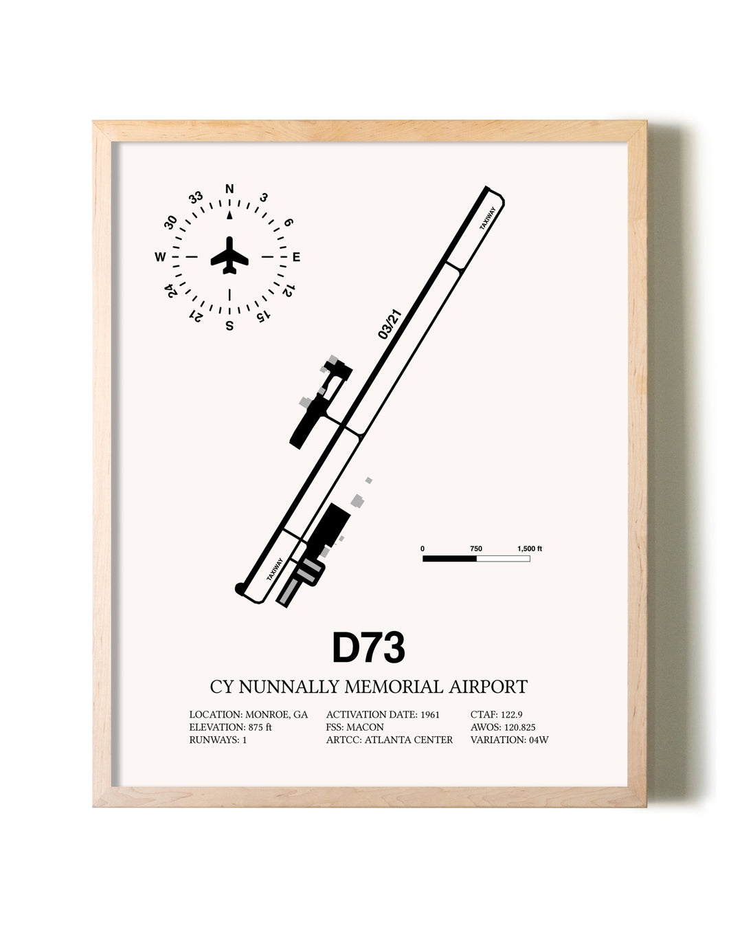 Cy Nunnally Memorial Airport framed wall art in white frame