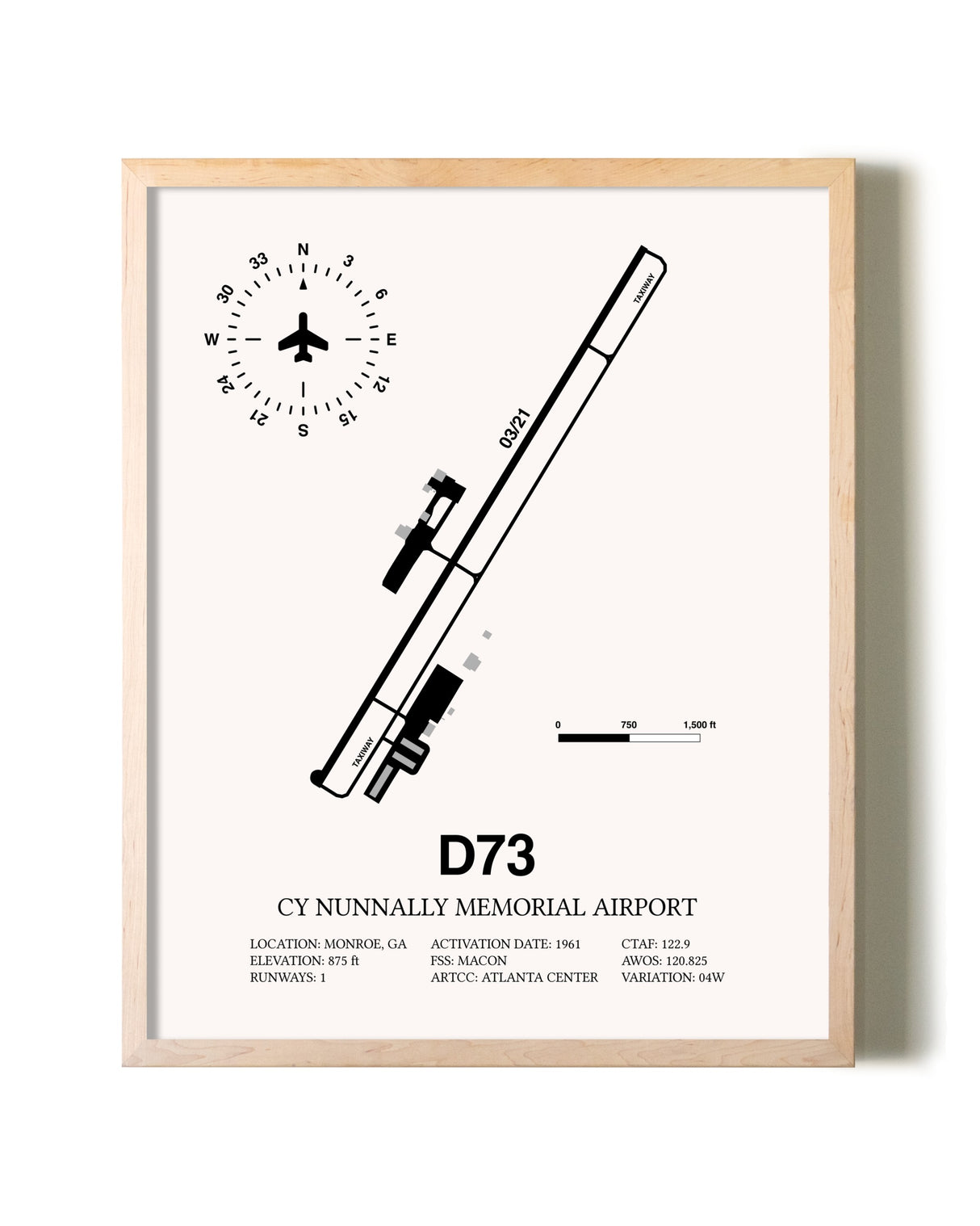 Cy Nunnally Memorial Airport framed wall art in white frame