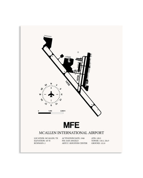 Gray McAllen International Airport framed poster displayed in an airplane hangar