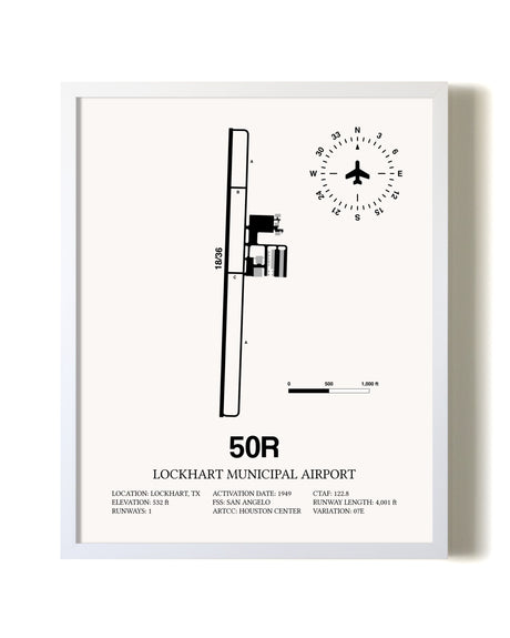 Lockhart Municipal Airport airport map poster in oak frame