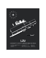 Gray Framed Gwinnett County Airport-Briscoe Field layout wall art poster