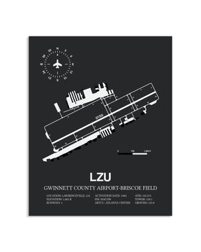 Gray Framed Gwinnett County Airport-Briscoe Field layout wall art poster