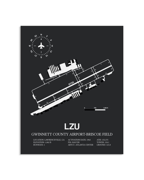 Gray Framed Gwinnett County Airport-Briscoe Field layout wall art poster