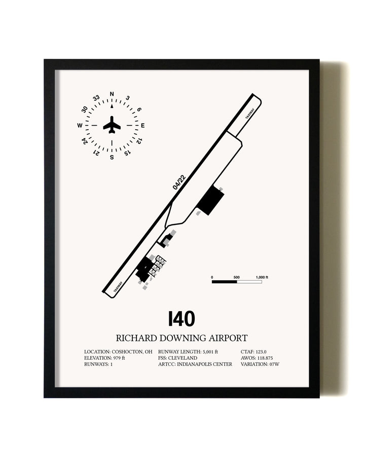 Framed Richard Downing Airport wall art poster in black frame