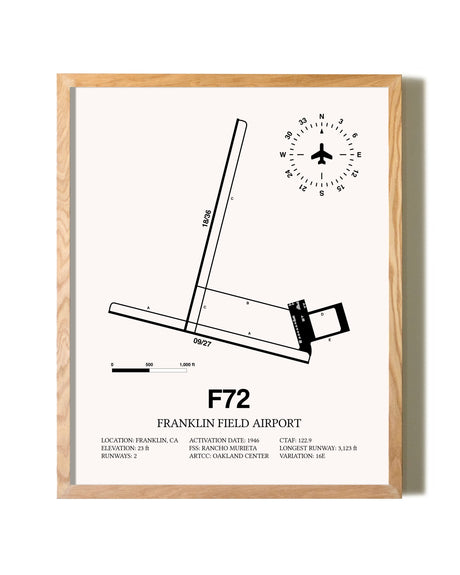 Franklin Field Airport framed print in natural wood frame