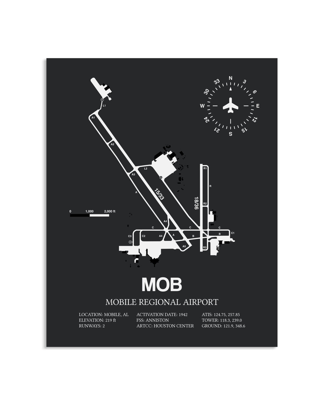 Gray Framed Mobile Regional Airport layout wall art poster