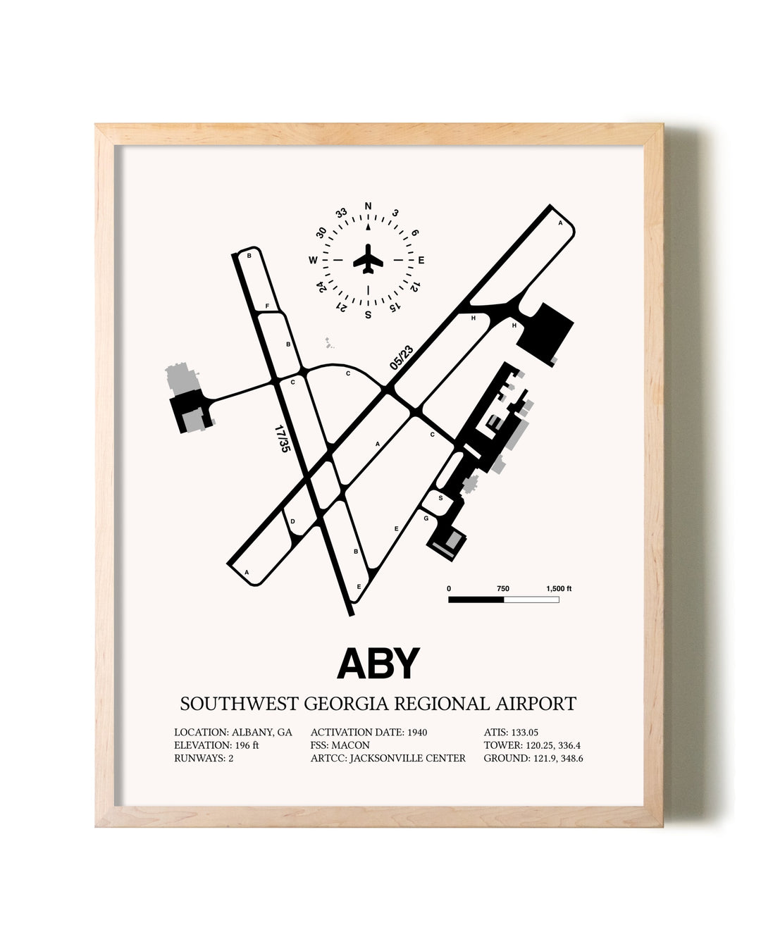 Southwest Georgia Regional Airport framed wall art in white frame