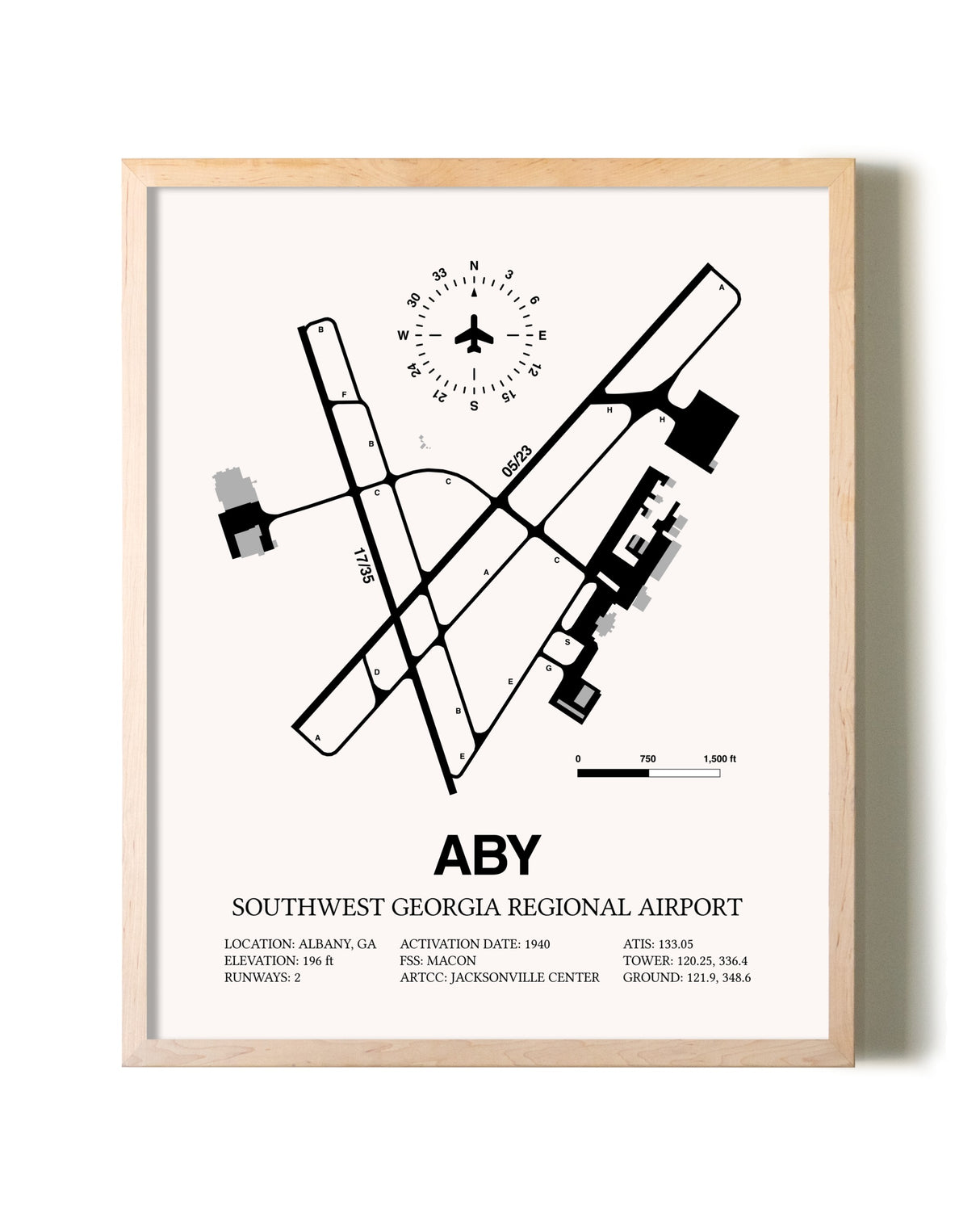 Southwest Georgia Regional Airport framed wall art in white frame