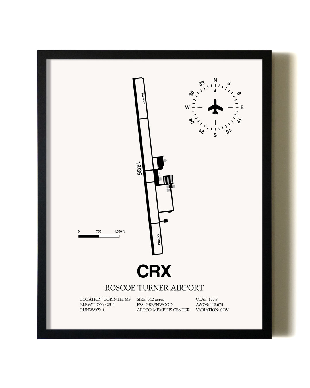 Framed Roscoe Turner Airport wall art poster in black frame