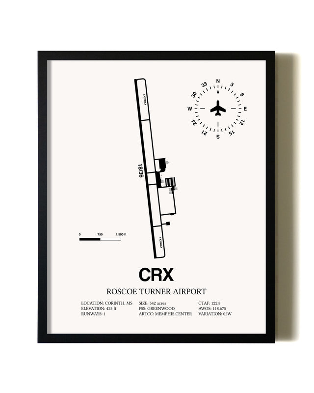 Framed Roscoe Turner Airport wall art poster in black frame