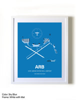 Ann Arbor Municipal Airport framed wall art in white frame with mat