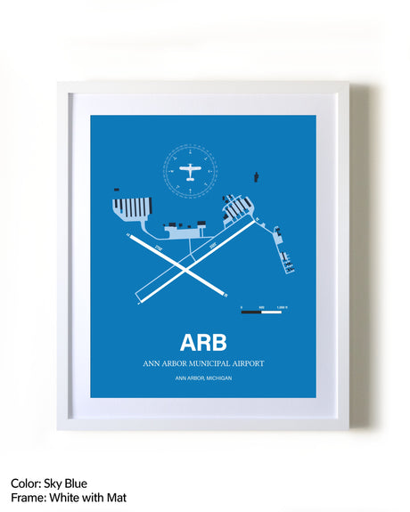Ann Arbor Municipal Airport framed wall art in white frame with mat