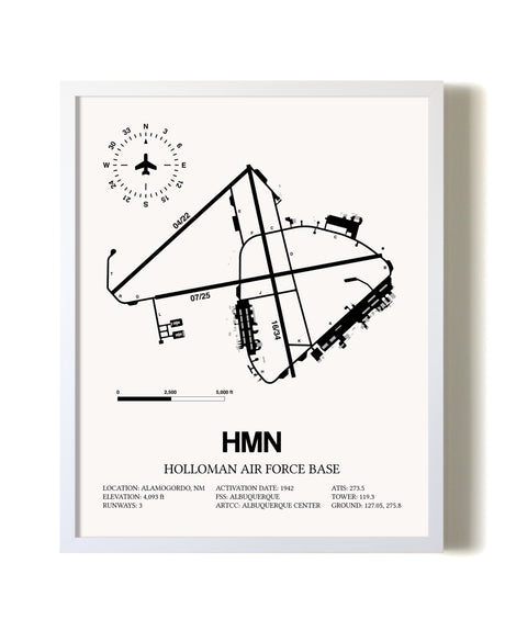 Holloman Air Force Base airport map poster in oak frame