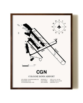 Cologne Bonn Airport aviation print in walnut frame