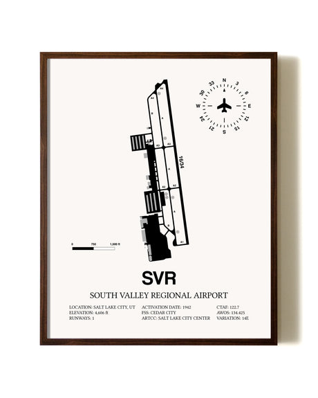 South Valley Regional Airport aviation print in walnut frame