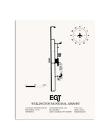 Gray Wellington Municipal Airport framed poster displayed in an airplane hangar