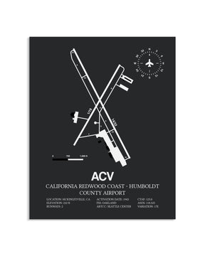 Gray Framed California Redwood Coast - Humboldt County Airport layout wall art poster