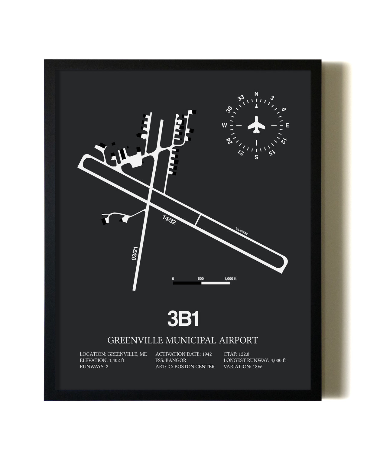 Unframed Greenville Municipal Airport map print poster