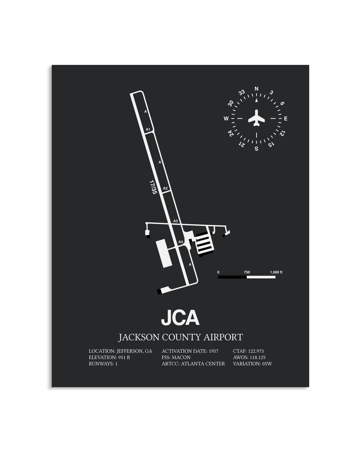 Gray Framed Jackson County Airport layout wall art poster