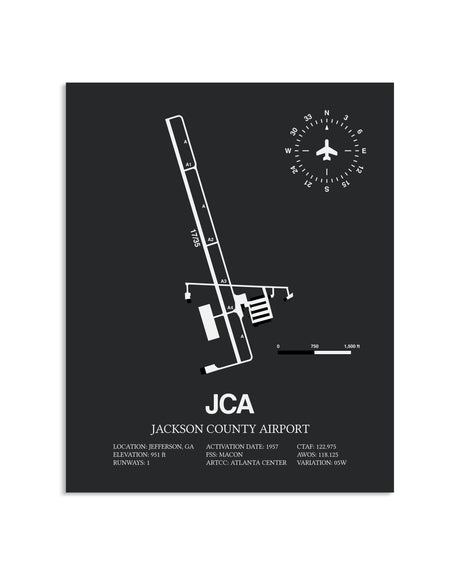 Gray Framed Jackson County Airport layout wall art poster