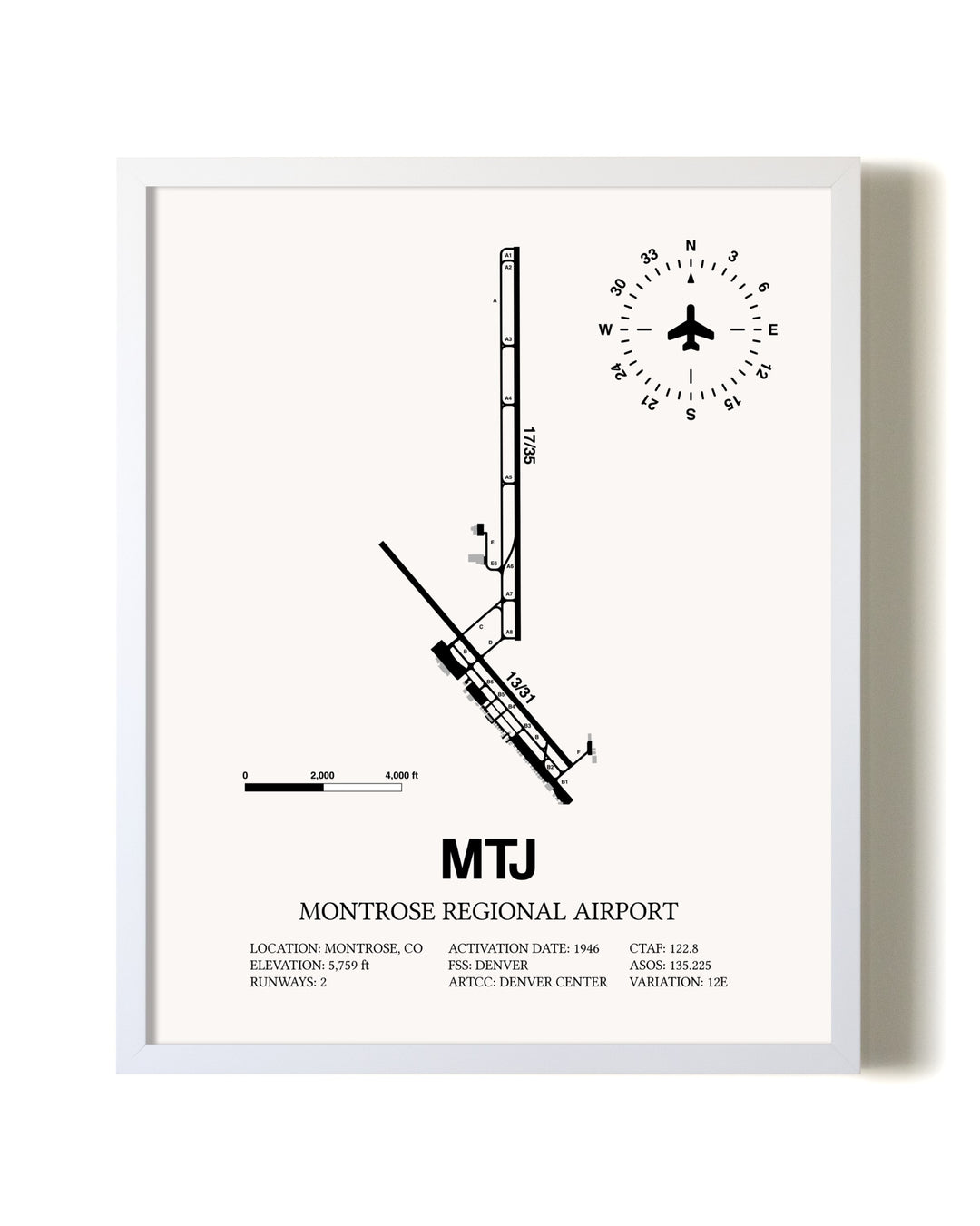 Montrose Regional Airport airport map poster in oak frame