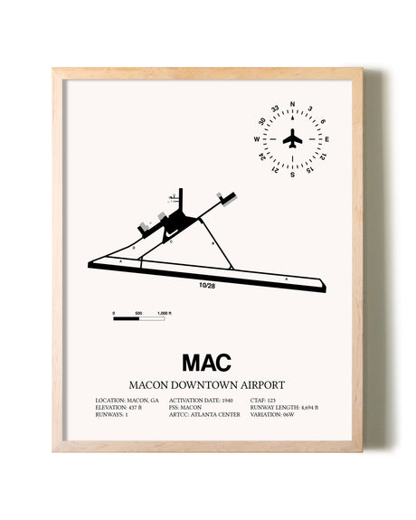 Macon Downtown Airport framed wall art in white frame