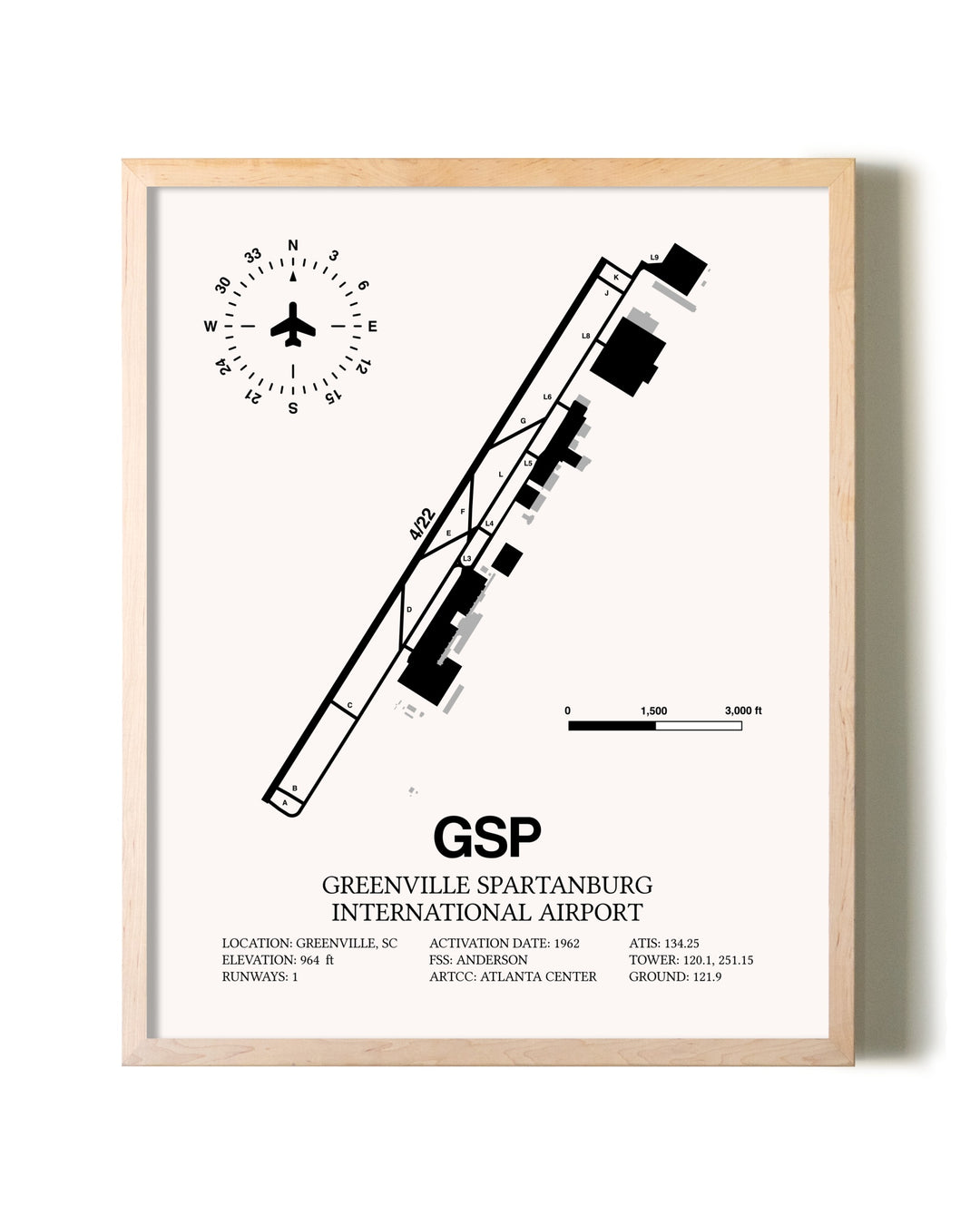 Greenville Spartanburg International Airport framed wall art in white frame