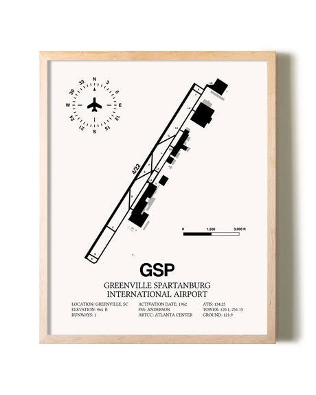 Greenville Spartanburg International Airport framed wall art in white frame