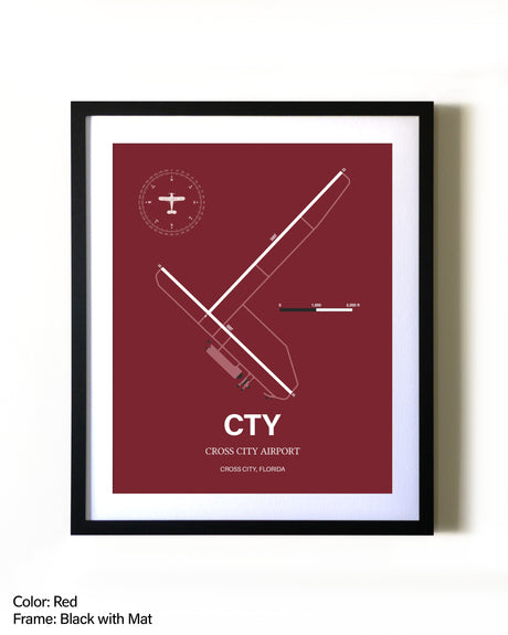 Cross City Airport aviation wall décor in black wood frame