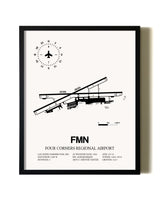 Framed Four Corners Regional Airport wall art poster in black frame