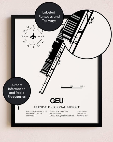 Framed Glendale Regional Airport layout wall art poster