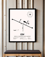 Merle K. (Mudhole) Smith Airport framed poster displayed in an airplane hangar