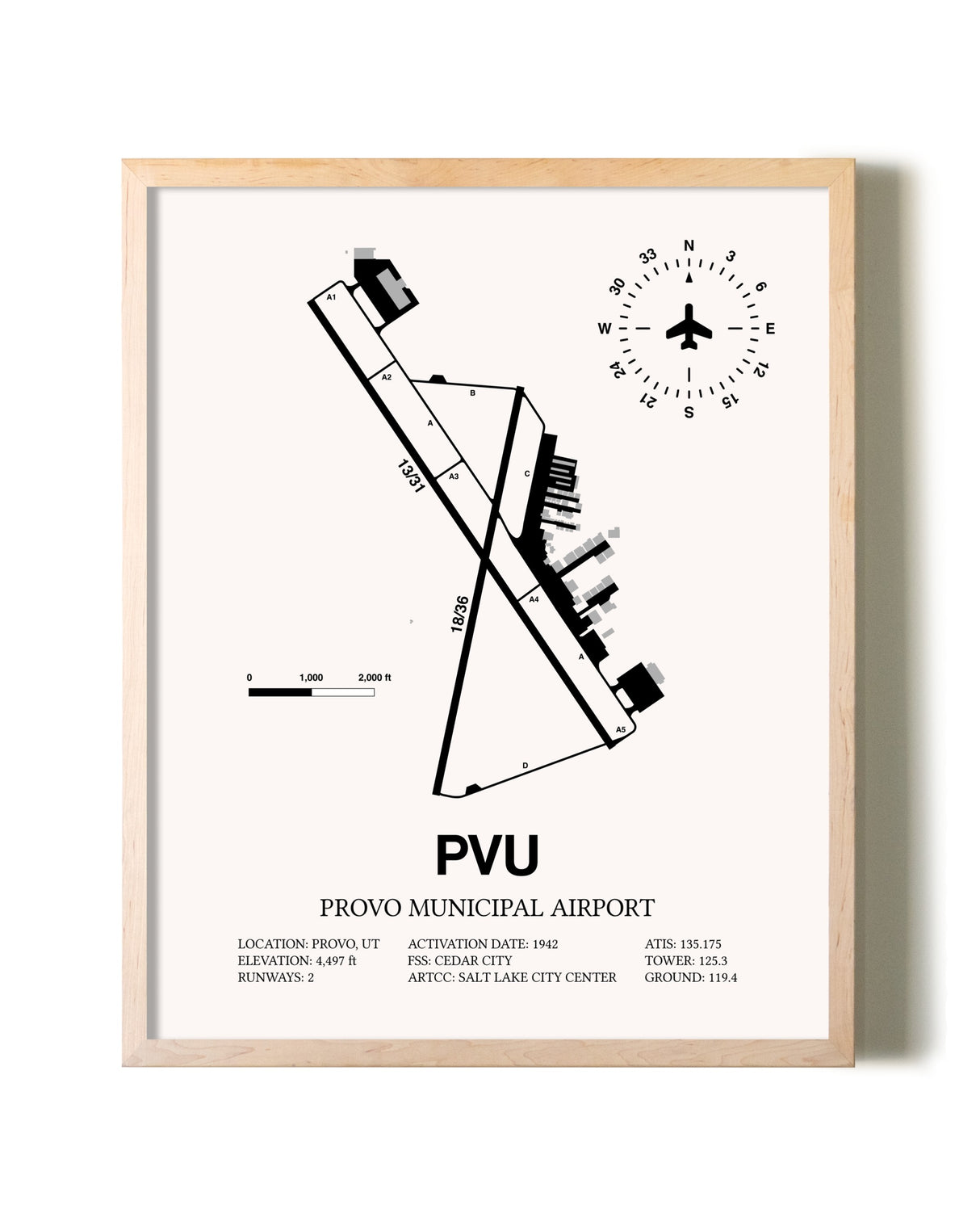 Provo Municipal Airport framed wall art in white frame