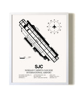 San Jose Mineta International Airport airport map poster in oak frame