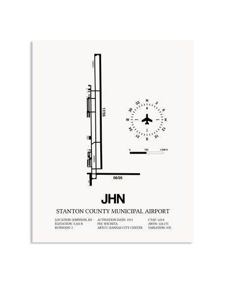 Gray Stanton County Municipal Airport framed poster displayed in an airplane hangar