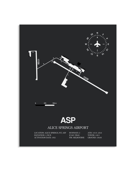 Gray Framed Alice Springs Airport layout wall art poster