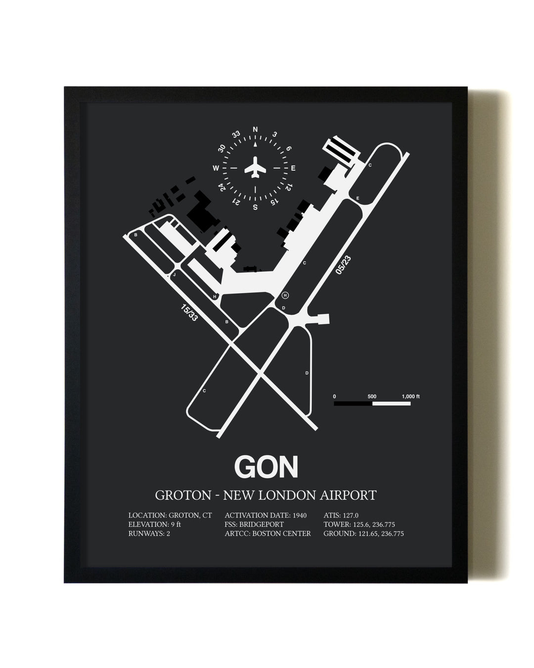 Unframed Groton-New London Airport map print poster