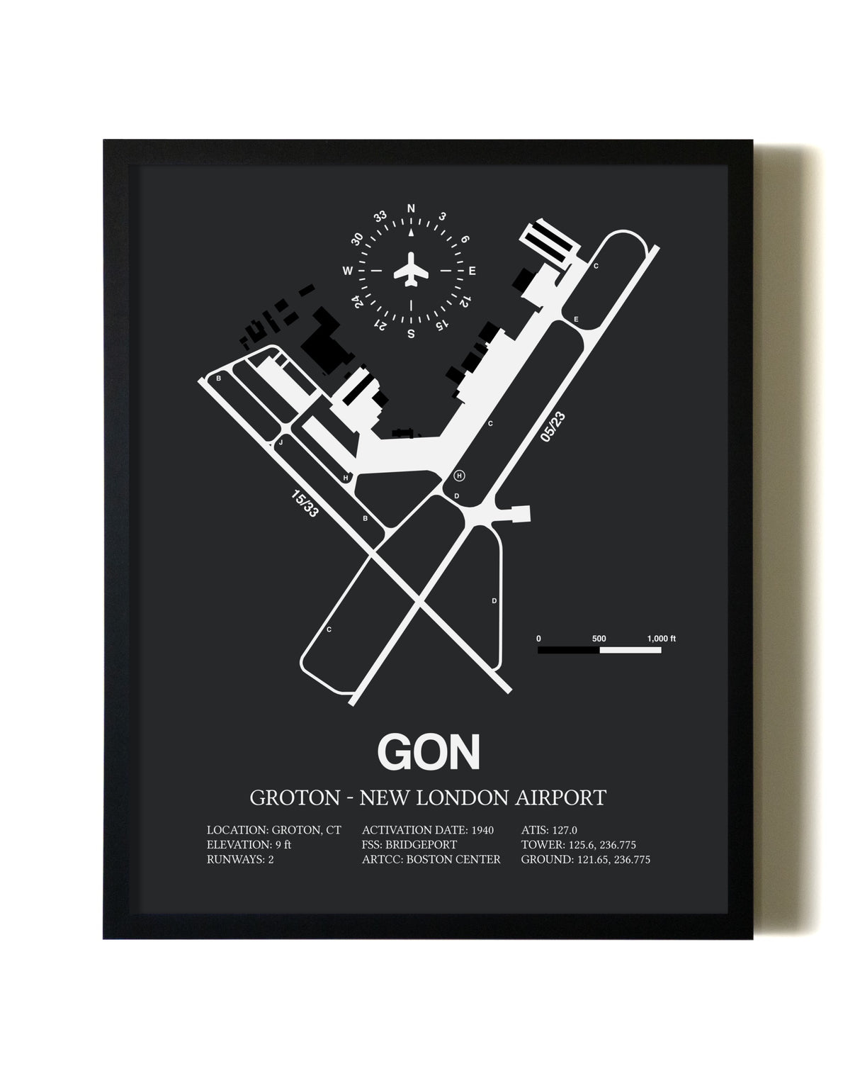Unframed Groton-New London Airport map print poster