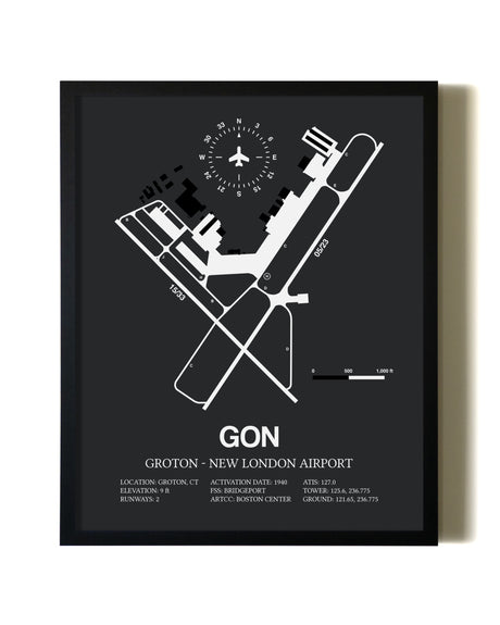 Unframed Groton-New London Airport map print poster