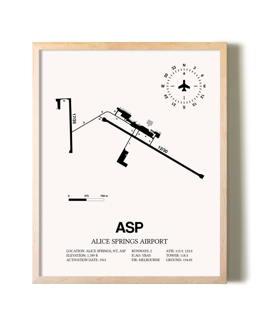 Alice Springs Airport framed wall art in white frame