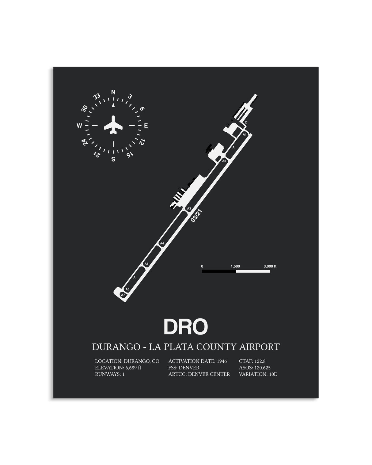 Gray Framed Durango-La Plata County Airport layout wall art poster