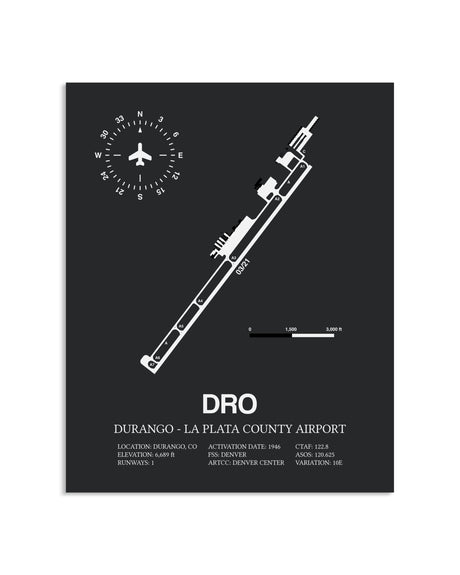 Gray Framed Durango-La Plata County Airport layout wall art poster