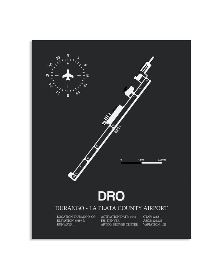 Gray Framed Durango-La Plata County Airport layout wall art poster