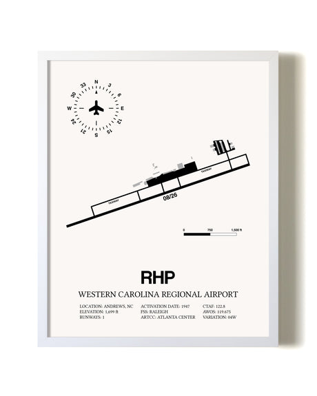 Western Carolina Regional Airport airport map poster in oak frame