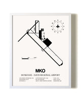 Muskogee-Davis Regional Airport airport map poster in oak frame