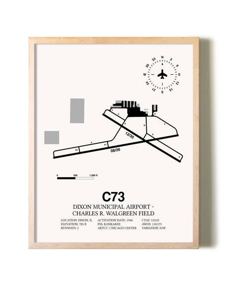 Dixon Municipal Airport-Charles R. Walgreen Field framed wall art in white frame